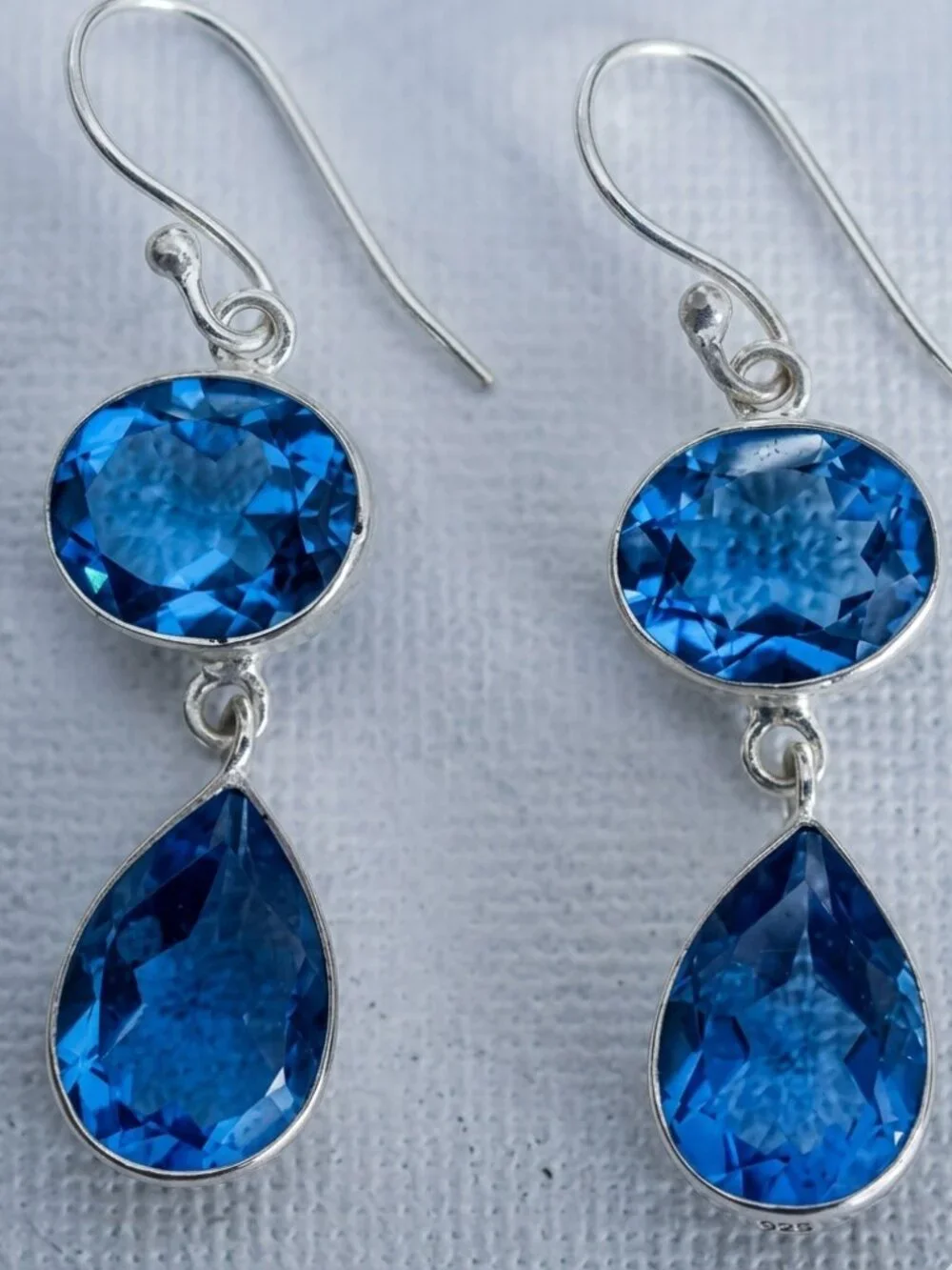 Sterling Silver 925 Blue Tanzanite Double Drop Earrings 4.5cm - Picture 1 of 8